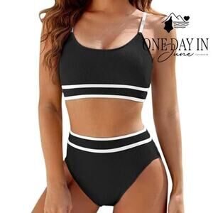 Blooming Jelly High Waist Ribbed Crop Bikini Swimsuit Size M